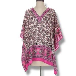 SPENSE Paisley Print Poncho Tunic Top Defined Sleeves Sz L MADE IN INDIA